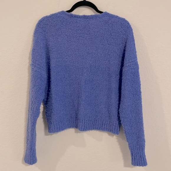 Free People Women’s Cropped Fuzzy Sweater Blue XS Cotton Blend Finders Keepers - Picture 5 of 16